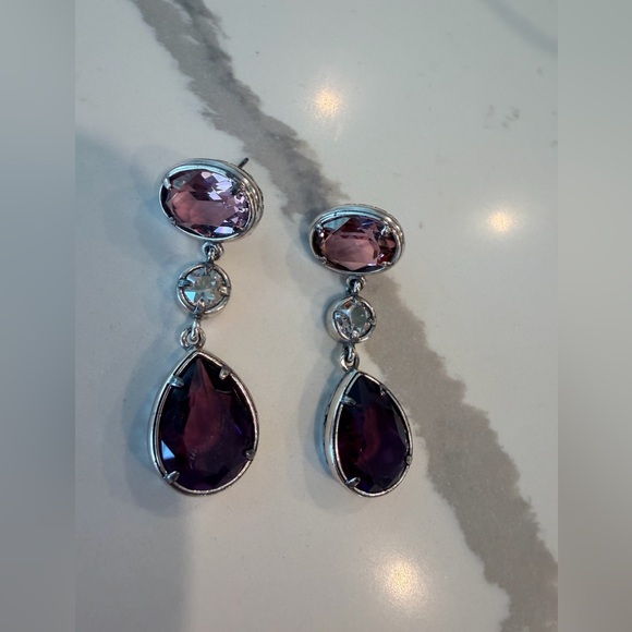BRIGHTON Swarovski Crystal Teardrop Earrings - Dusty Pink, Clear, Purple GUC - Picture 6 of 13